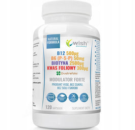 WISH Pharmaceutical Modulator Homocysteiny Forte B12 + B6 (P-5-P) + Biotyna + Kwas Foliowy suplement diety 120 kapsułek