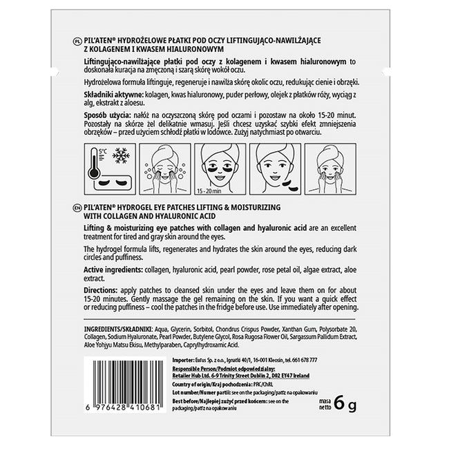 Pilaten Hydrogel Eye Pads hydrożelowe płatki pod oczy z kolagenem i kwasem hialuronowym 6g