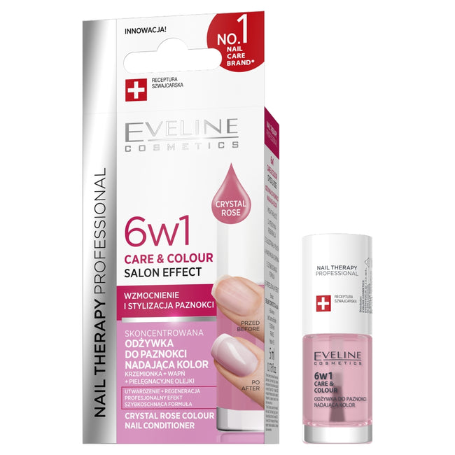 Eveline Cosmetics Nail Therapy Professional 6w1 Care & Colour skoncentrowana odżywka do paznokci nadająca kolor Crystal Rose 5ml