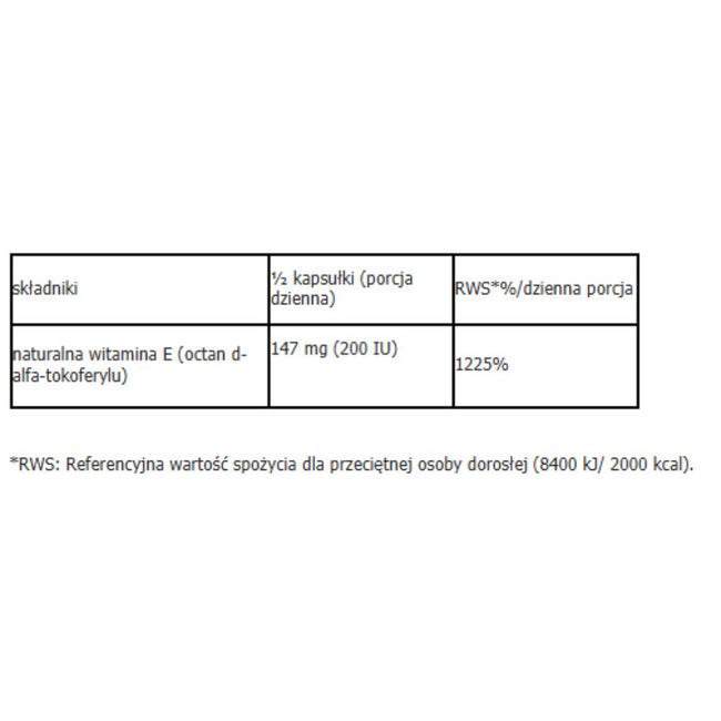 Aliness Naturalna Witamina E octan d-alfa-tokoferylu 400 IU suplement diety 100 kapsułek