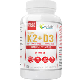 WISH Pharmaceutical Witamina K2 MK-7 200mcg + D3 4000IU 100mcg w oleju MCT suplement diety 120 kapsułek miękkich