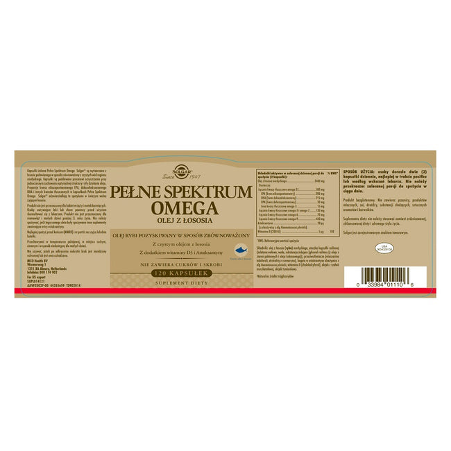 Solgar Pełne Spektrum Omega olej z łososia suplement diety 120 kapsułek
