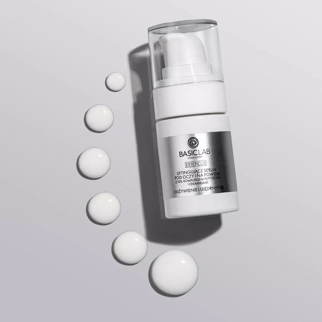 BasicLab Esteticus liftingujące serum pod oczy i na powieki 10% kompleks peptydów i ceramidów Odżywienie i Ujędrnienie 15ml