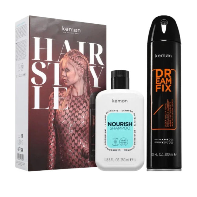 Kemon Nourish Hair zestaw odżywczy szampon do włosów zniszczonych 250ml + lakier mocno utrwalający 300ml