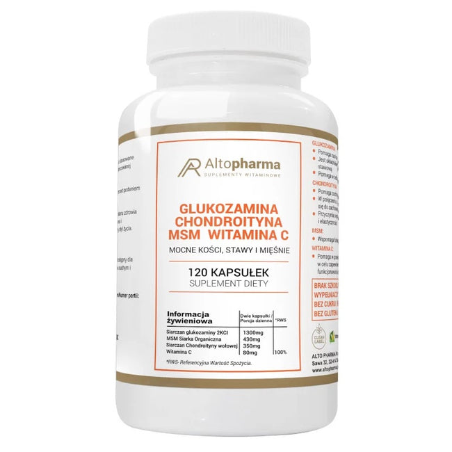 AltoPharma Glukozamina + Chondroityna + MSM + Witamina C suplement diety 120 kapsułek