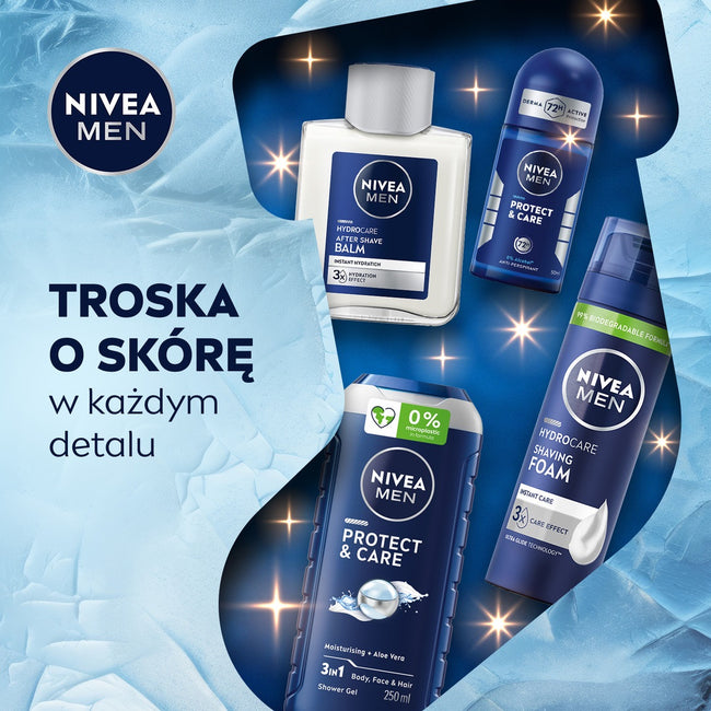 Nivea Men Tech Master zestaw żel pod prysznic 3w1 250ml + ochronna pianka do golenia 200ml + nawilżający balsam po goleniu 100ml + antyperspirant roll-on 50ml