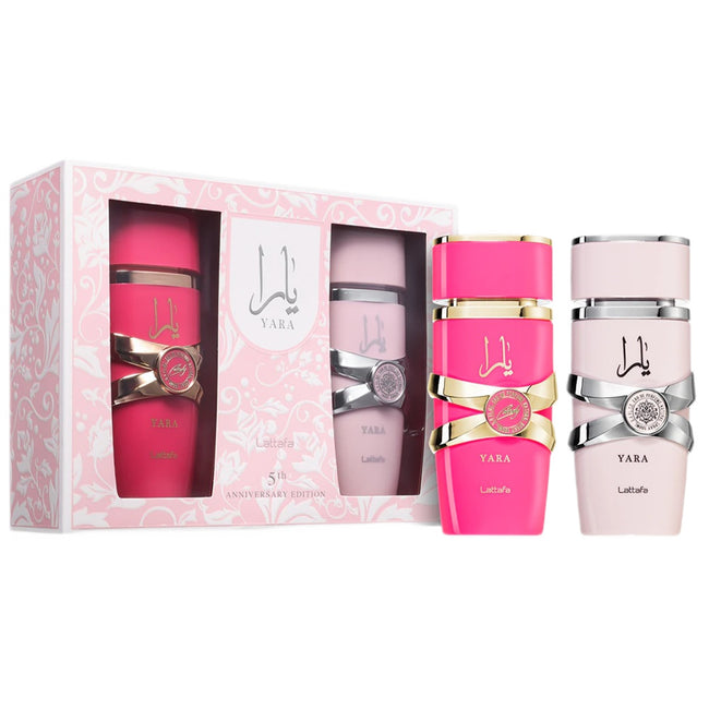 Lattafa 5th Anniversary Edition zestaw Yara woda perfumowana spray 100ml + Yara Candy woda perfumowana spray 100ml