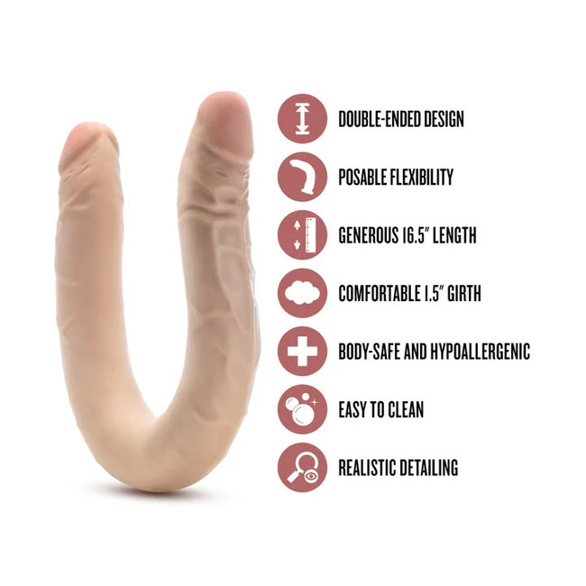 Blush Dr. Skin+  Posable Double Dong dwustronne realistyczne dildo Beige 42cm