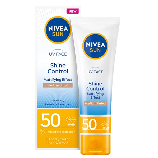 Nivea Sun UV Face Shine Control matujący krem do twarzy z wysoką ochroną SPF50 Medium Tinted 50ml