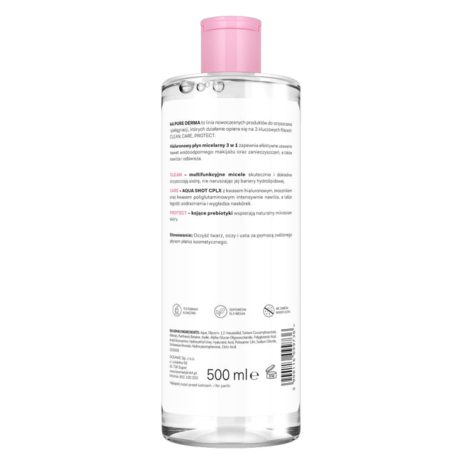 AA Pure Derma hialuronowy płyn micelarny 3w1 500ml