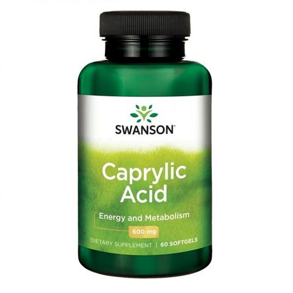 Swanson Caprylic Acid 600mg suplement diety wspierający metabolizm i zwiększenie energii 60 kapsułek