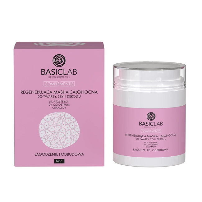 BasicLab Complementis regenerująca maska całonocna do twarzy szyi i dekoltu Łagodzenie i Odbudowa 50ml