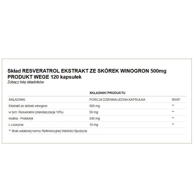 Natural Herbs Resveratrol suplement diety 120 kapsułek