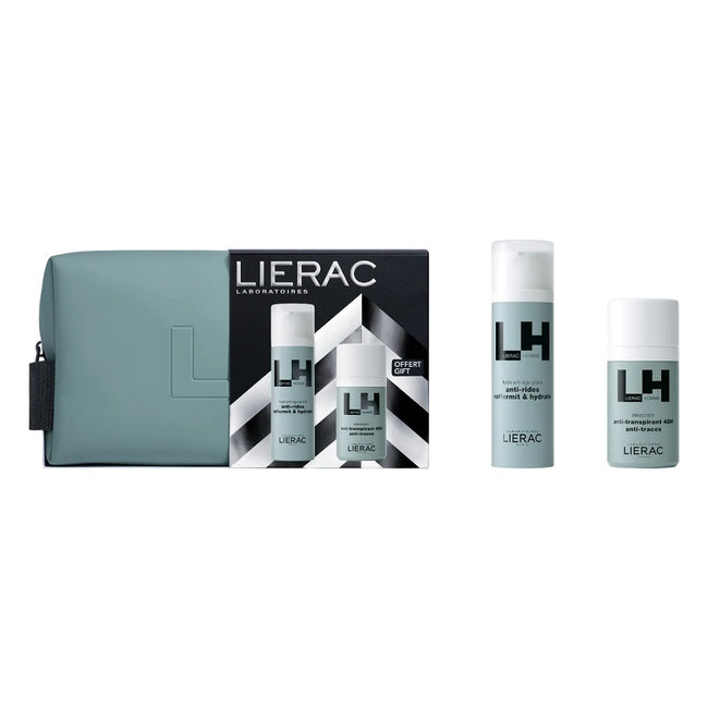 LIERAC Homme zestaw emulsja anti-aging 50ml + dezodorant w kulce 50ml + kosmetyczka