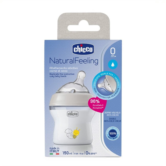 Chicco NaturalFeeling butelka plastikowa ze smoczkiem silikonowym przepływ wolny 0m+ 150ml