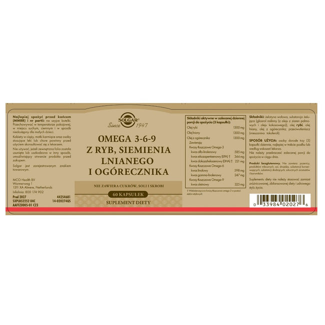 Solgar Omega 3-6-9 suplement diety 60 kapsułek