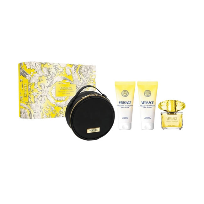 Versace Yellow Diamond zestaw woda toaletowa spray 90ml + żel pod prysznic 100ml + balsam do ciała 100ml + kosmetyczka