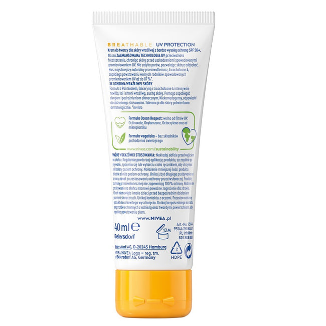 Nivea Sun krem do twarzy dla skóry wrażliwej SPF50+ 40ml