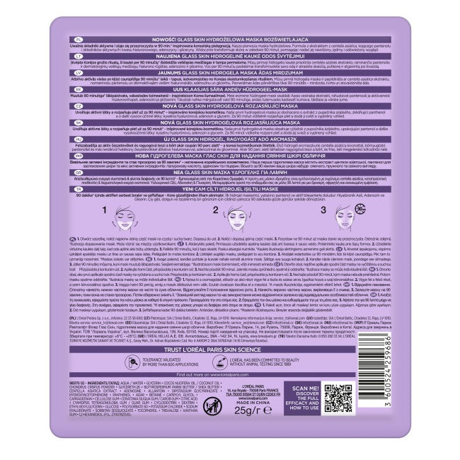 L'Oreal Paris Revitalift Filler Glass Skin rozświetlająco-nawilżająca maska hydrożelowa 25g