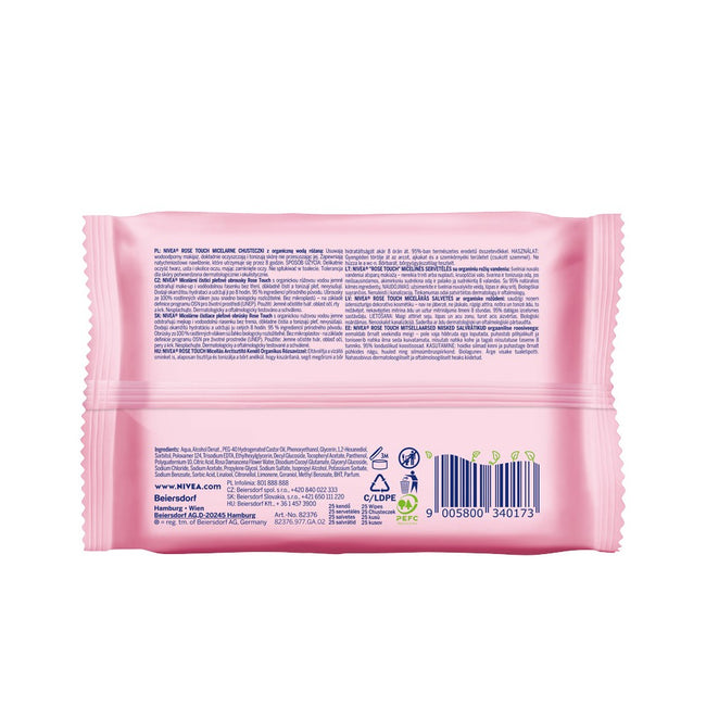 Nivea Rose Touch micelarne biodegradowalne chusteczki do demakijażu z organiczną wodą różaną 25szt