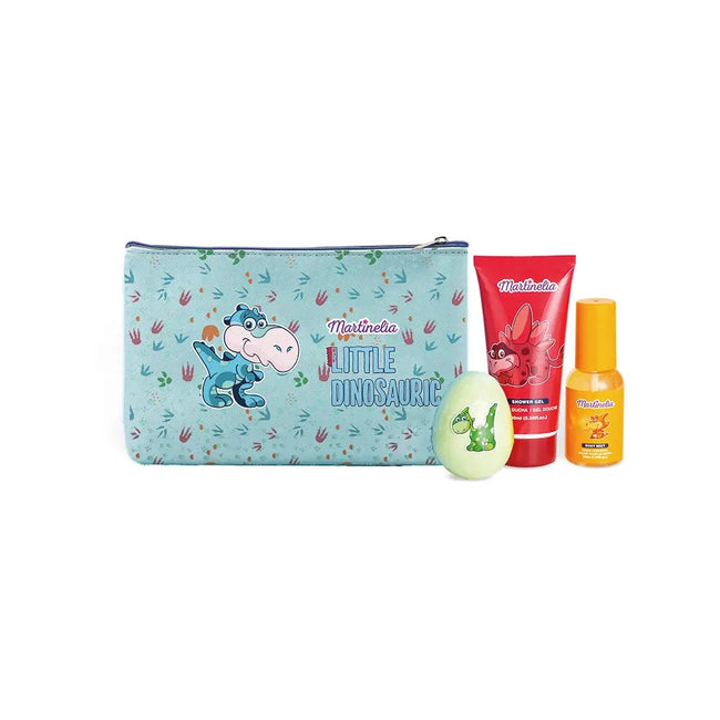 Martinelia Little Dinosauric Bag Set zestaw żel pod prysznic 100ml + mgiełka do ciała 50ml + bomba do kąpieli 70g + kosmetyczka