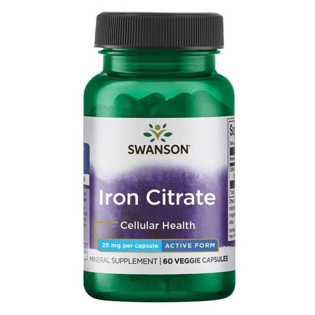Swanson Iron Citrate 25 mg suplement diety uzupełniający niedobory żelaza 60 kapsułek