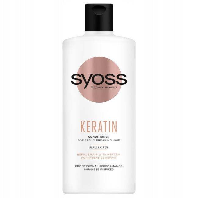 Syoss Keratin zestaw szampon do włosów słabych i łamliwych 440ml + odżywka do włosów słabych i łamliwych 440ml + kompaktowa szczotka do włosów