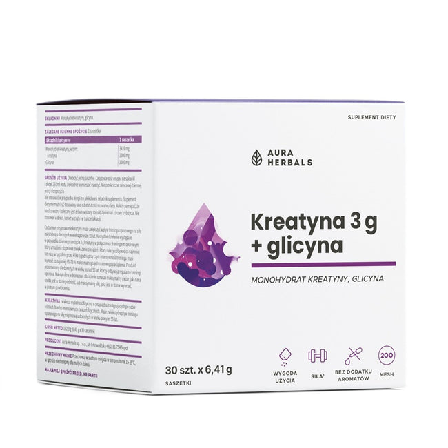 Aura Herbals Kreatyna 3g + Glicyna suplement diety w saszetkach 30x6.41g
