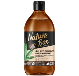 Nature Box For Men Hemp Oil 3in1 przeciwłupieżowy szampon z formułą 3w1 do włosów skóry głowy i brody 385ml