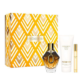 Paco Rabanne Million Gold For Her zestaw perfumy spray 90ml + balsam do ciała 100ml + perfumy spray 10ml
