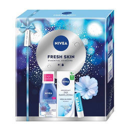 Nivea Fresh Skin zestaw odświeżający krem na dzień 50ml + dwufazowy płyn do demakijażu oczu 125ml + pielęgnująca pomadka do ust 4.8g