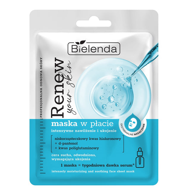 Bielenda Renew Your Skin maska w płacie - intensywne nawilżenie i ukojenie 17g