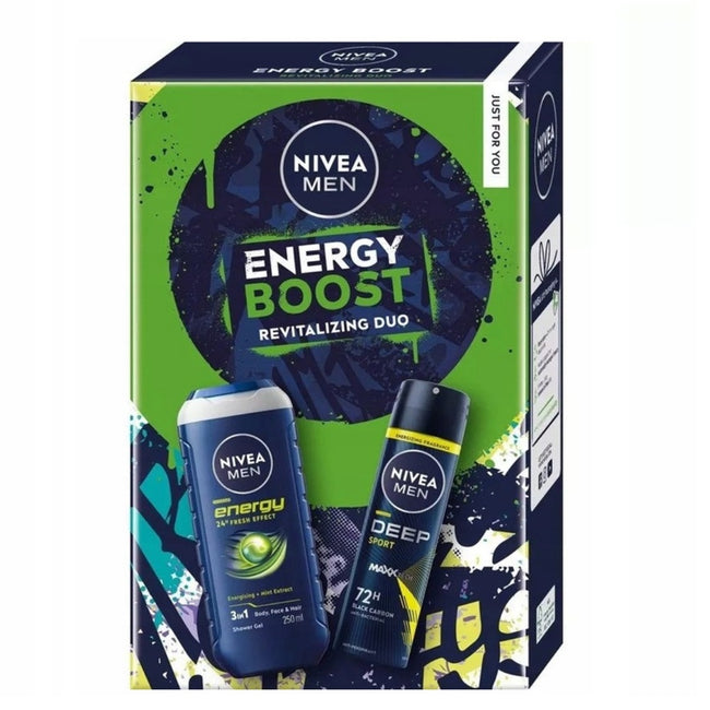 Nivea Men Energy Boost zestaw żel pod prysznic 3w1 250ml + antyperspirant w sprayu 150ml