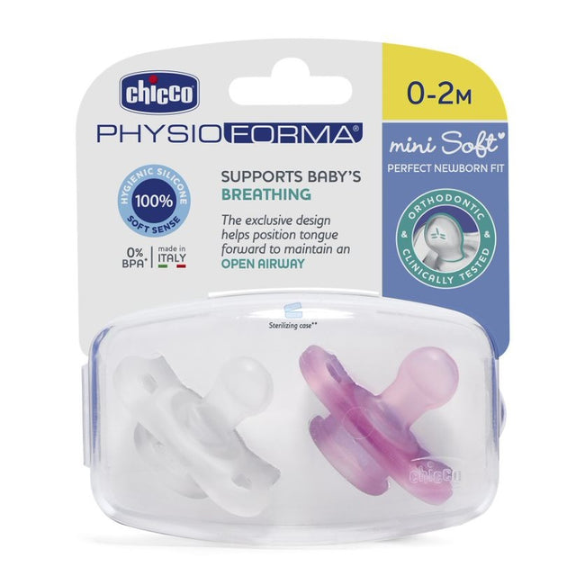 Chicco PhysioForma smoczek silikonowy uspokajający Mini Soft  0-2m Girl 2szt