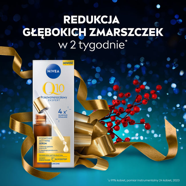 Nivea Q10 Elegance zestaw podwójnie aktywne serum do twarzy 30ml + ujędrniający krem na dzień SPF15 50ml + kosmetyczka