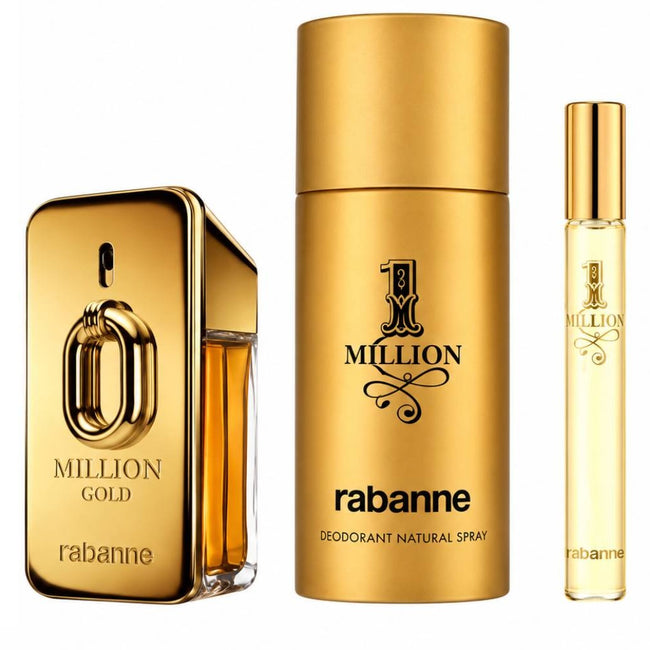 Paco Rabanne Million Gold zestaw woda perfumowana spray 50ml + dezodorant spray 150ml + woda perfumowana spray 10ml