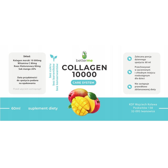 BetterMe Collagen 10000 Care System kolagen rybi do picia suplement diety Mango 30x60ml