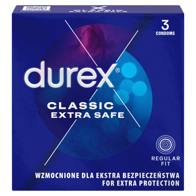 Durex Classic Extra Safe prezerwatywy wzmocnione dla ekstra bezpieczeństwa 3szt