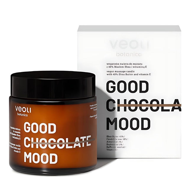 Veoli Botanica Good Chocolate Mood wegańska świeca do masażu z 40% masłem Shea i Witaminą E 100ml