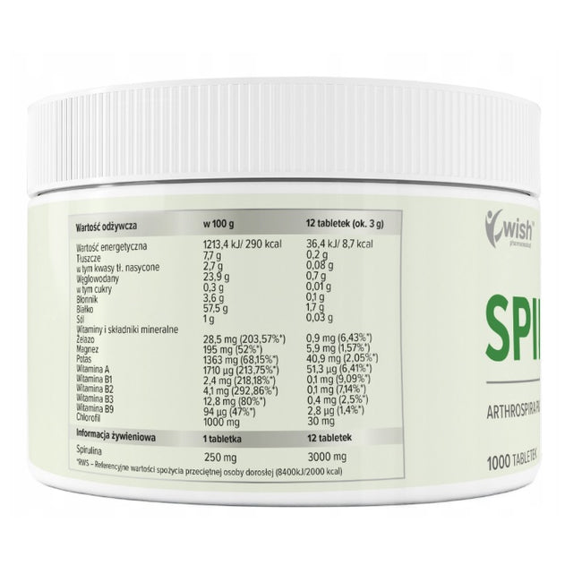WISH Pharmaceutical Spirulina 250mg suplement diety 1000 tabletek