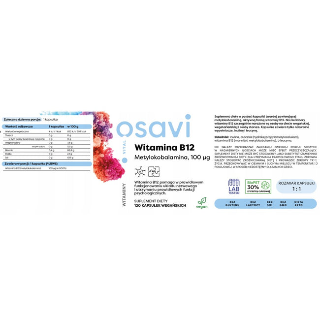 Osavi Witamina B12 100mcg suplement diety 120 kapsułek