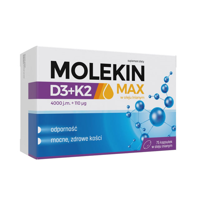 Molekin D3+K2 MAX w oleju lnianym suplement diety 75 kapsułek