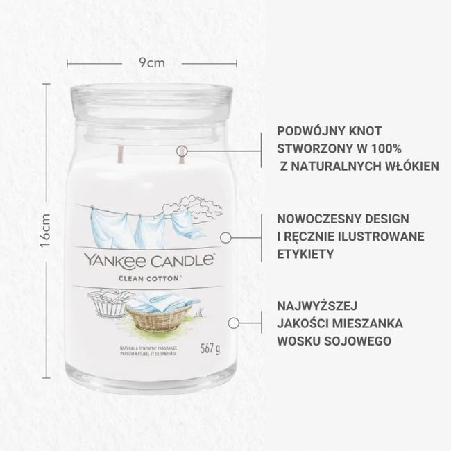Yankee Candle Duża świeca zapachowa Clean Cotton 567g