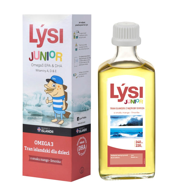 Lysi Tran islandzki dla dzieci o smaku mango-limonka 240ml