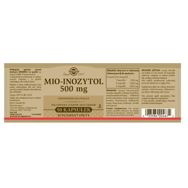 Solgar Mio-Inozytol 500mg suplement diety 50 kapsułek