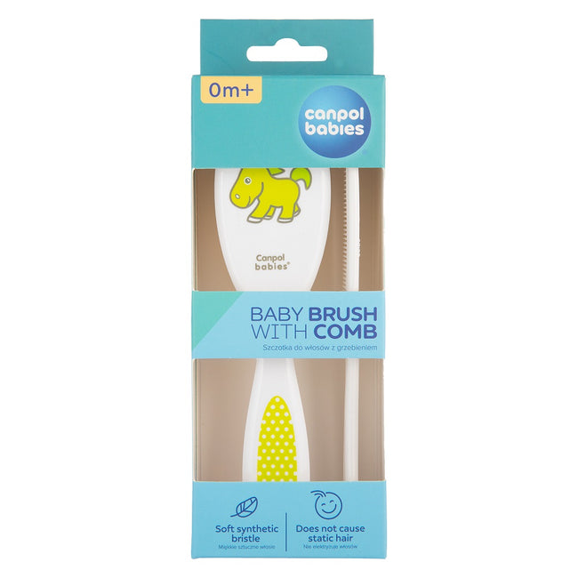 Canpol Babies Szczotka i grzebień z miękkim włosiem dla niemowląt Zielona
