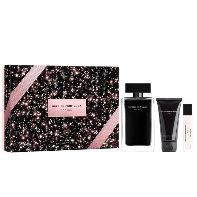Narciso Rodriguez For Her zestaw woda toaletowa spray 100ml + balsam do ciała 50ml + woda  toaletowa spray 10ml