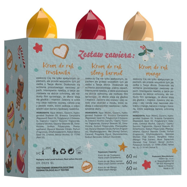 HiSkin Sweet Hand Cream Set zestaw krem do rąk Trukawka 60ml + krem do rąk Słony Karmel 60ml + krem do rąk Mango 60ml