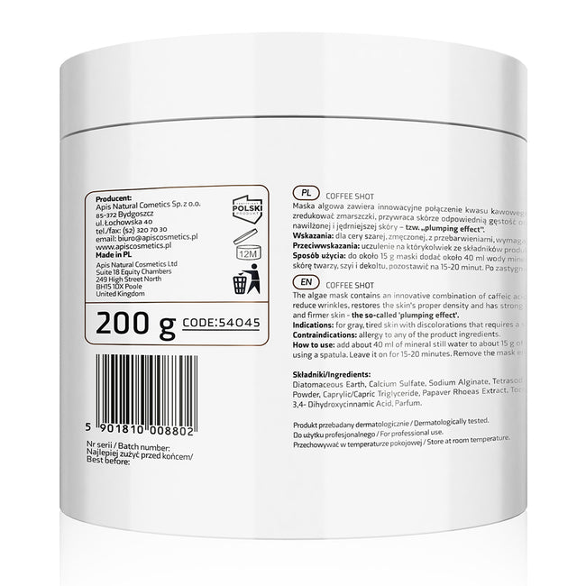 APIS Coffee Shot biorewitalizująca maska algowa z kwasem kawowym i ziarenkami kawy arabica 200g