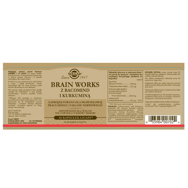 Solgar Brain Works z BacoMind i kurkuminą suplement diety 60 kapsułek